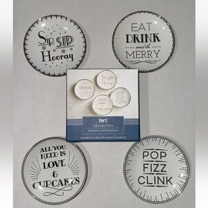 Pier 1 NEW Boxed Set of 4 Appetizer Plates CELEBRATION 6.25" White & Gold